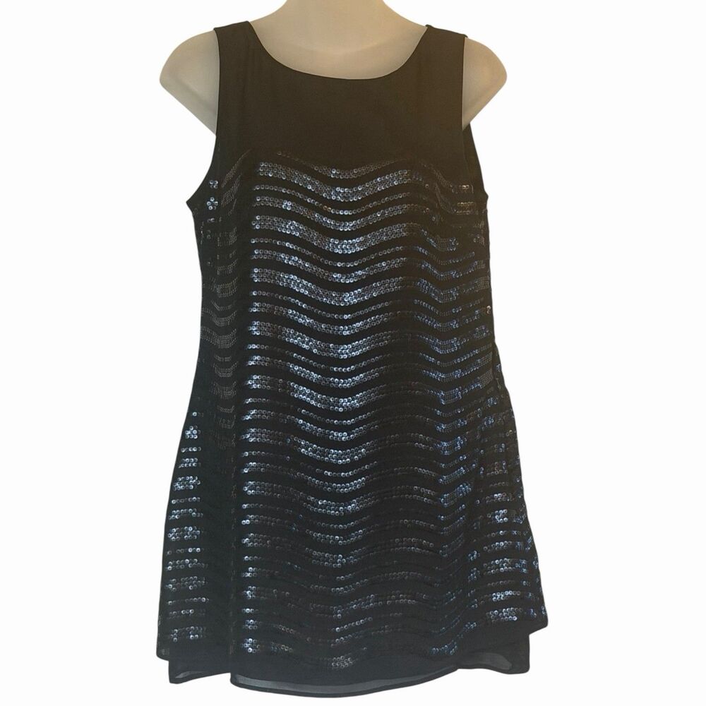 Sequin Shift Dress Sleeveless Cocktail Party Overlay Classic XS Black Party ✨